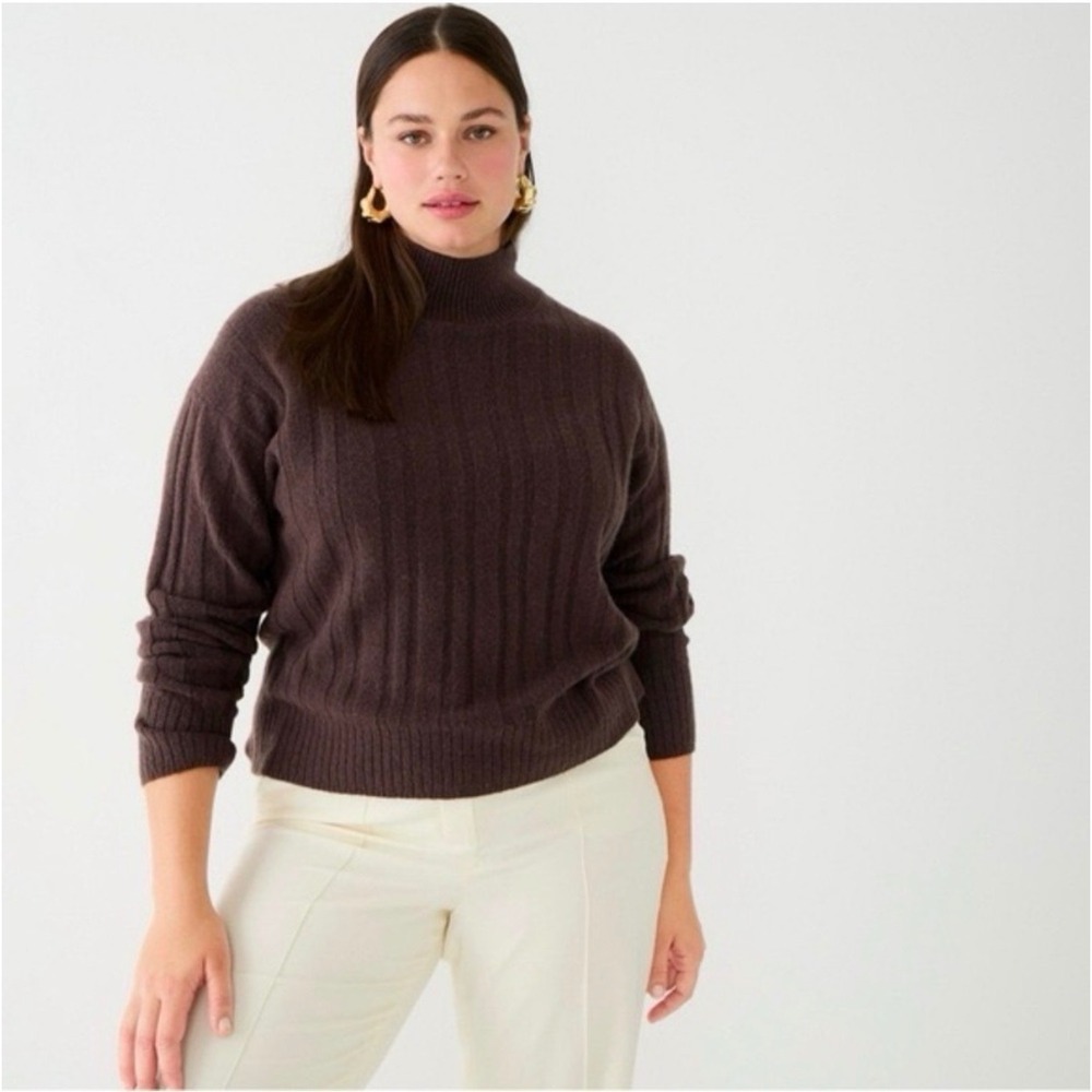 J.Crew Supersoft Ribbed Mock Neck Sweater Brown Wool Alpaca Blend Small